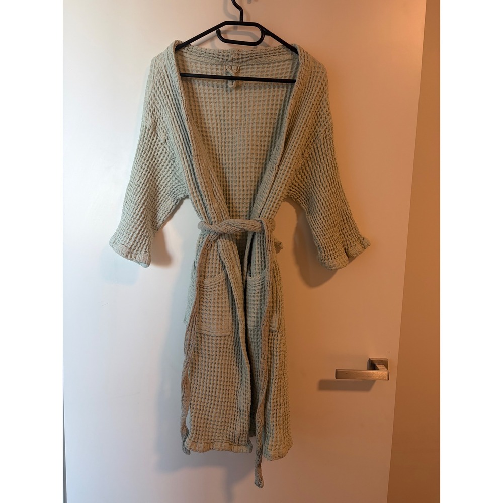 BATHEN Waffle Knit Cotton Robe Sage Green Medium Loungewear Bathrobe Womens